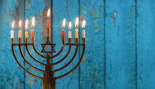 Jewish Holiday Hanukkah With Menorah Traditional Candelabra