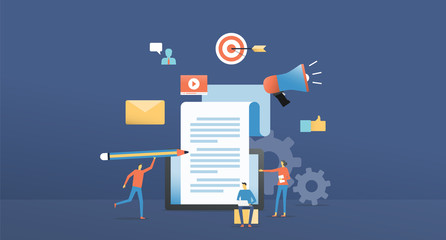Wall Mural - flat illustration design content marketing online creator concept