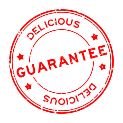 Poster - Grunge red guarantee delicious word round rubber seal stamp on white background