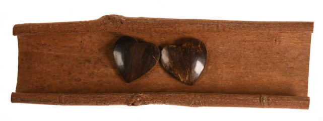 two wooden hearts