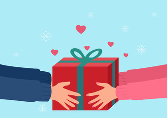 Human hands giving present