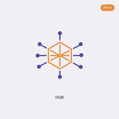 2 color Hub concept vector icon. isolated two color Hub vector sign symbol designed with blue and orange colors can be use for web, mobile and logo. eps 10.