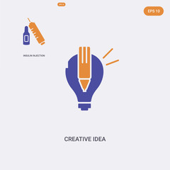 2 color Creative idea concept vector icon. isolated two color Creative idea vector sign symbol designed with blue and orange colors can be use for web, mobile and logo. eps 10.