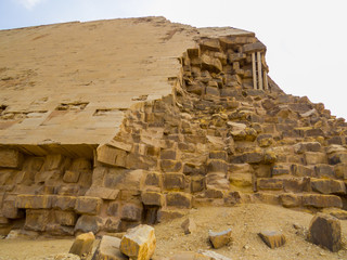 View of the base of the Bent Pyramid in Dahshur necropolis, Cairo, Egypt