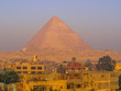 View of the Great Pyramid of Giza at sunrise. In Cairo, Egypt