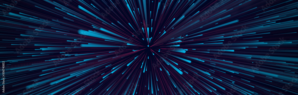 Abstract circular speed background. Centric motion of star trails. Starburst dynamic lines or rays. 3D rendering. - obrazy, fototapety, plakaty 