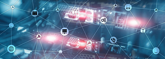 website banner mixed media. iot - internet of things concepts. ict - information and telecommunicati