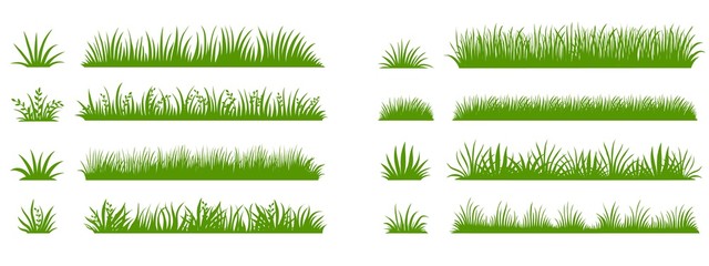 green grass silhouette. cartoon lines of plants and shrubs for boarding and framing, eco and organic
