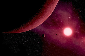 red, hot exoplanet in deep space. elements of this image furnished by nasa