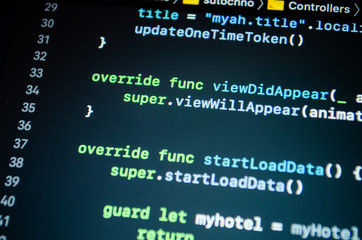 program code in close up. mobile app development. programming language. it software development outs