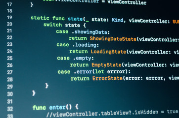 program code in close up. mobile app development. programming language. it software development outs