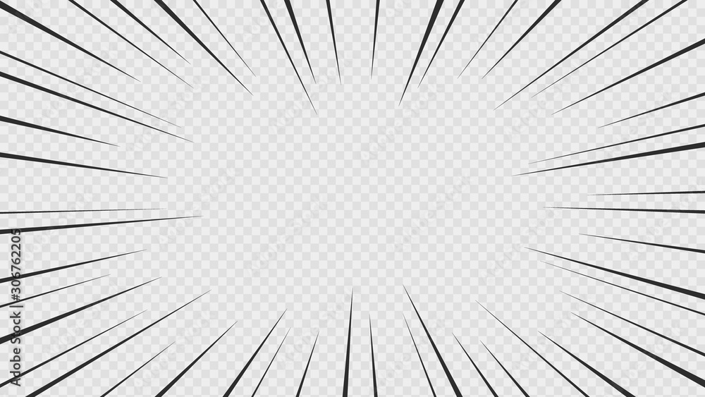 Background of comic book action lines. Speed lines Manga frame isolated on transparent background. Vector graphic design - obrazy, fototapety, plakaty 