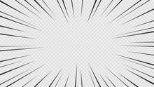 Background Of Comic Book Action Lines. Speed Lines Manga Frame Isolated On Transparent Background. Vector Graphic Design