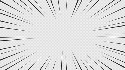 Background of comic book action lines. Speed lines Manga frame isolated on transparent background. Vector graphic design