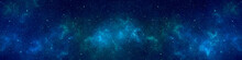 Nebula And Stars In Night Sky Web Banner. Space Background.
