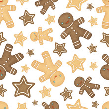 Christmas Seamless Pattern With Gingerbread Men. Gingerbread Men On A White Background