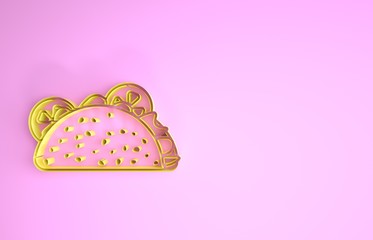 Yellow Taco with tortilla icon isolated on pink background. Traditional mexican fast food. Minimalism concept. 3d illustration 3D render