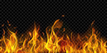 Translucent Fire Flames And Sparks With Horizontal Repetition On Transparent Background. For Used On Dark Illustrations. Transparency Only In Vector Format