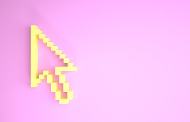 Sticker - Yellow Pixel arrow cursor icon isolated on pink background. Minimalism concept. 3d illustration 3D render