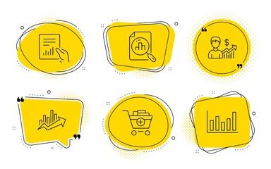 Wall Mural - business growth, add products and column chart signs. chat bubbles. analytics graph, growth chart an