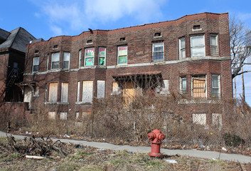 Boarded up townhome in Detroit's Milwaukee Junction neighborhood