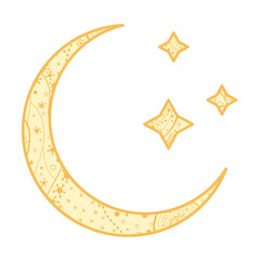 Wall Mural - Crescent moon and stars with abstract patterns on isolation background. Design for spiritual relaxation for adults