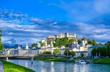 A view of the Austrian city of Salzburg along the Salzach River.