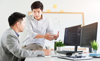 Cropped shot view Developing programming and coding technologies. Website design. Programmer working in a software develop company office. 