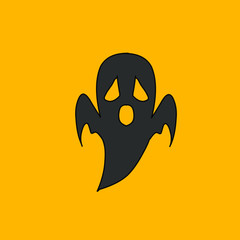 Wall Mural - The scary spooky black ghost logo mascot design wallpaper with orange background