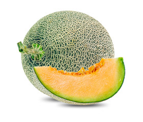 Wall Mural - Green melon cantaloupe  fruit isolated on white background