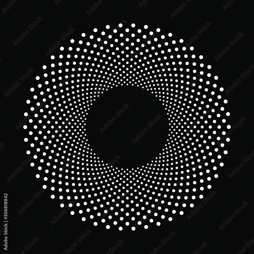 Abstract white halftone dots in circle form. Geometric art. Vector ...