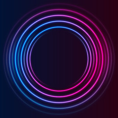 Wall Mural - Blue and purple neon circles abstract futuristic hi-tech background. Vector design