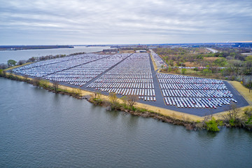 Aerial View of New Cars Shipped from Overseas