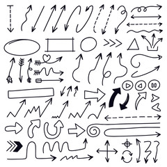 Hand drawn arrow vector icons set. sketch arrow design for business plan and education.