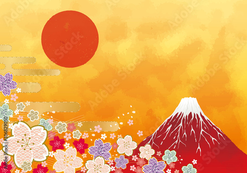 初日の出と赤富士と海 年賀状 赤富士 富士山 ご来光 初日の出 太陽 Vector De Stock Adobe Stock