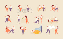 Collection Of A Couple In Love In Various Situations. Set For Valentine S Day. Vector Illustration