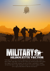 Wall Mural - Military vector illustration, Army background, soldiers silhouettes.	