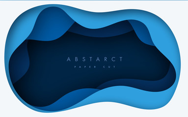Wall Mural - vector background with deep blue color paper cut shapes. 3d abstract paper art style, design layout 
