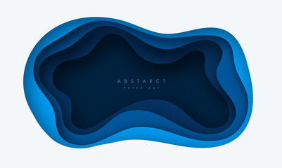 Wall Mural - vector background with deep blue color paper cut shapes. 3d abstract paper art style, design layout 