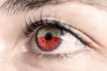 Flag of poland reflects in woman green eye - close-up view - election, sport, hope, young, generation	