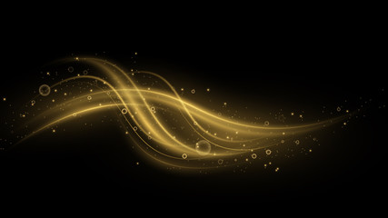 Wall Mural - Golden shining waves with sparks background