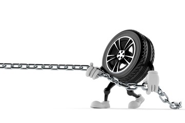 Poster - Car wheel character pulling chain