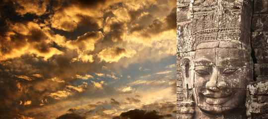 Sticker - Giant stone face in Prasat Bayon Temple, Angkor Wat, Cambodia