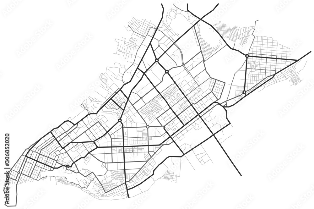 Samara city map - town streets on the plan. Map of the  scheme of road. Urban environment, architectural background. Vector  - obrazy, fototapety, plakaty 