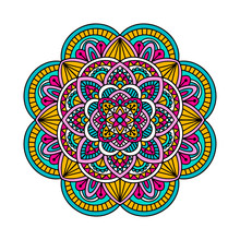 Vector Hand Drawn Doodle Mandala. Ethnic Mandala With Colorful Ornament. Isolated. Abstract Illustration.