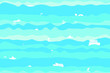 Seamless sea theme vector background with waves, ships and dolphins.