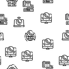 Poster - Voip Calling System Seamless Pattern Vector Thin Line. Illustrations