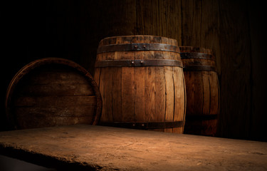 old wooden barrel on a brown background