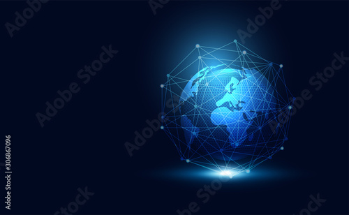 Cuadros en Lienzo abstract technology concept global network Wave flow connection futuristic earth