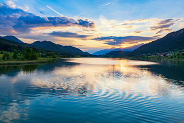 Wall Mural - Beautiful sunset on the lake.